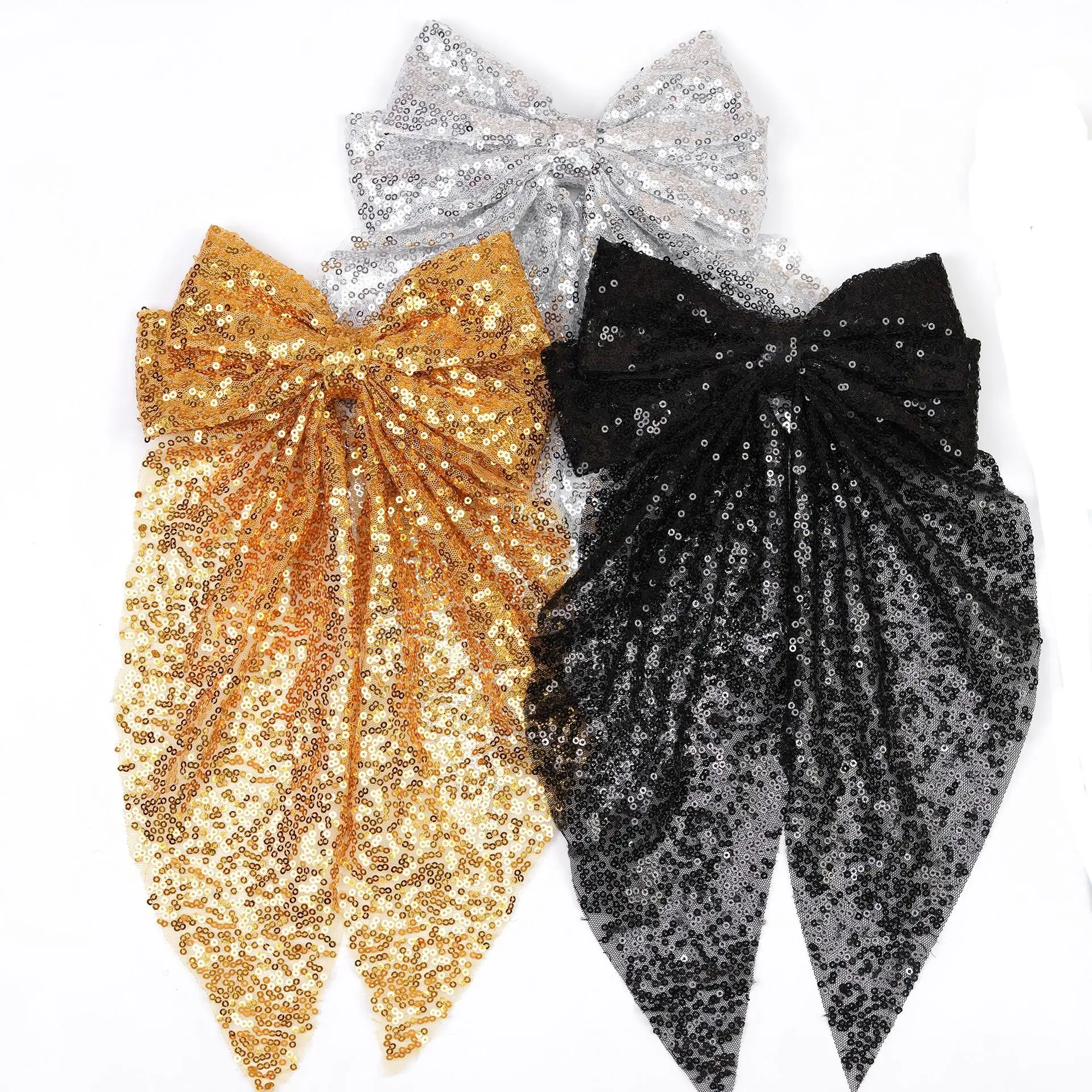 Glitter Sequin Hair Clips Champagne Oversized Bows Hairpins for Girls Back Head Barrettes Children New Fashion Hair Accessories