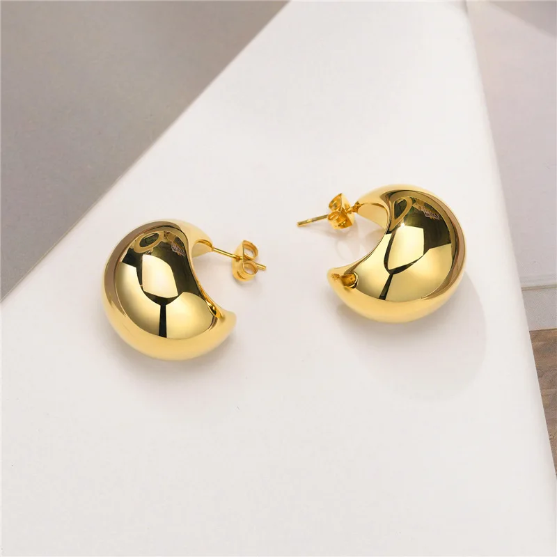 Vintage Plated Gold Smooth Metal Earrings for Women Glossy Shiny Waterdrop Earrings Exaggerated Fashion Jewelry Party Gift