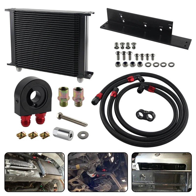 Black / Silver 30 Row Bolt On Oil Cooler Kit Fits For Nissan Fairlady 03-08 350Z VQ35 / 2009-2017 370Z VQ37 view 2