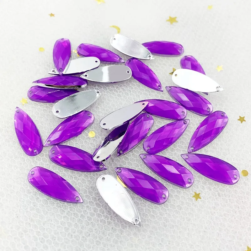 40Pcs 8*22mm Long drop Shape Resin Rhinestones Applique Stones And Crystal Gems Flatback For Costume 2 holes Button Crafts