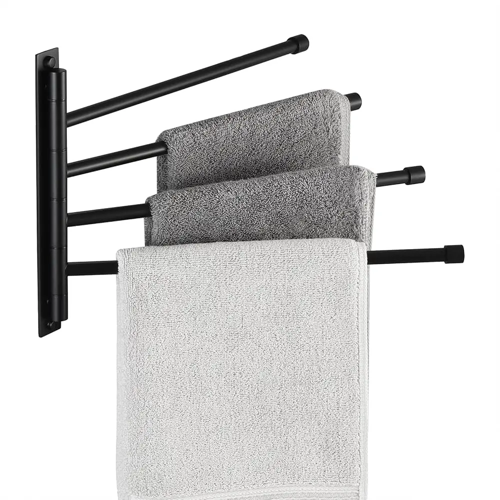 

Free Shipping-13 Inch Bathroom Swing Arm Towel Bars 4-Arm Wall Mount Swing Out Towel Shelf Matte Black,