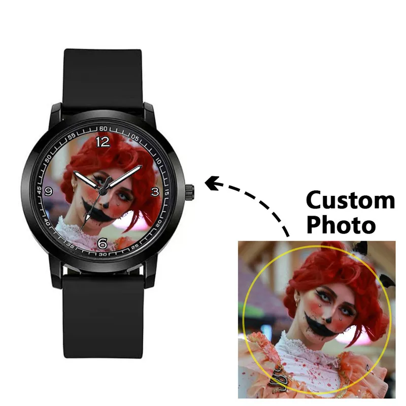 Feminino Casual Silicone Strap Relógios, Quartzo, Pet, Cartoon Design, Fotos Personalizadas, Lembranças de Aniversário, Casal Relógios