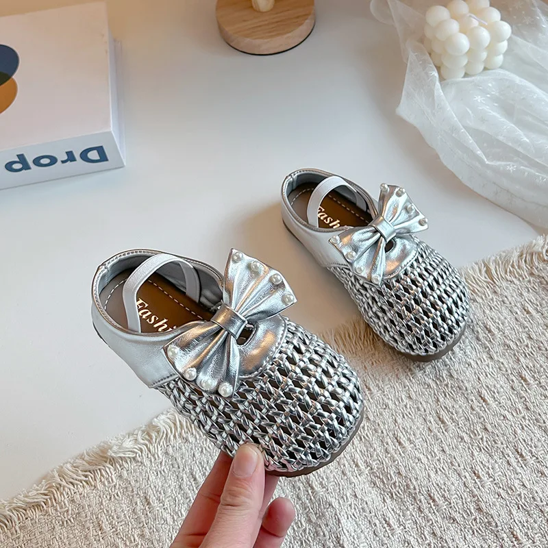 

2026 Spring Summer Style Princess Half-closed heel shoes Shoes for Girls, Fashionable Breathable Casual Cute Bow Decor Woven