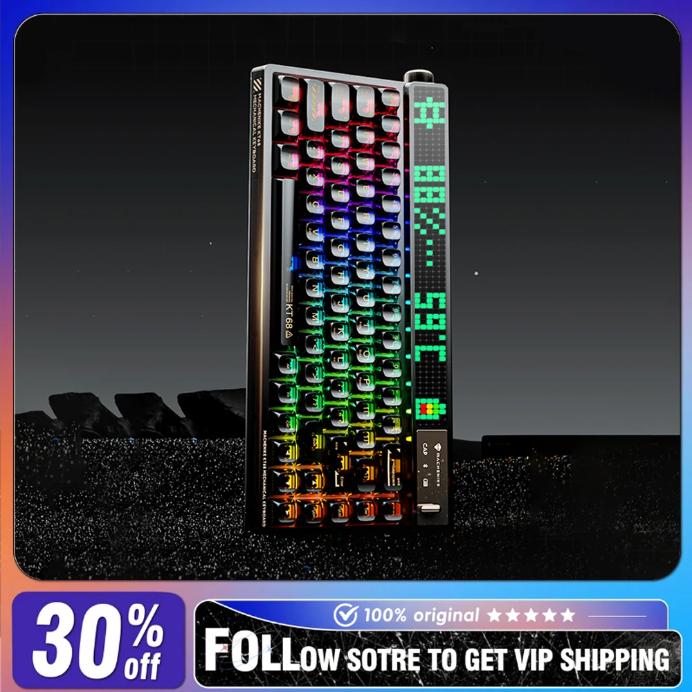 

KT68-B86W Беспроводная механическая клавиатура Bluetooth Трехрежимная ручка/тумблер Светодиодный дисплей DIY Индивидуальная клавиатура для киберспорта