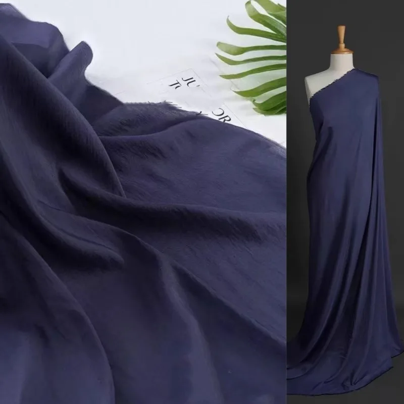 

Navy Blue Semi-Transparent Artificial Cotton Linen Fabric Textured Cotton Yarn Shirt Dress Lining Designer Fabric by meter