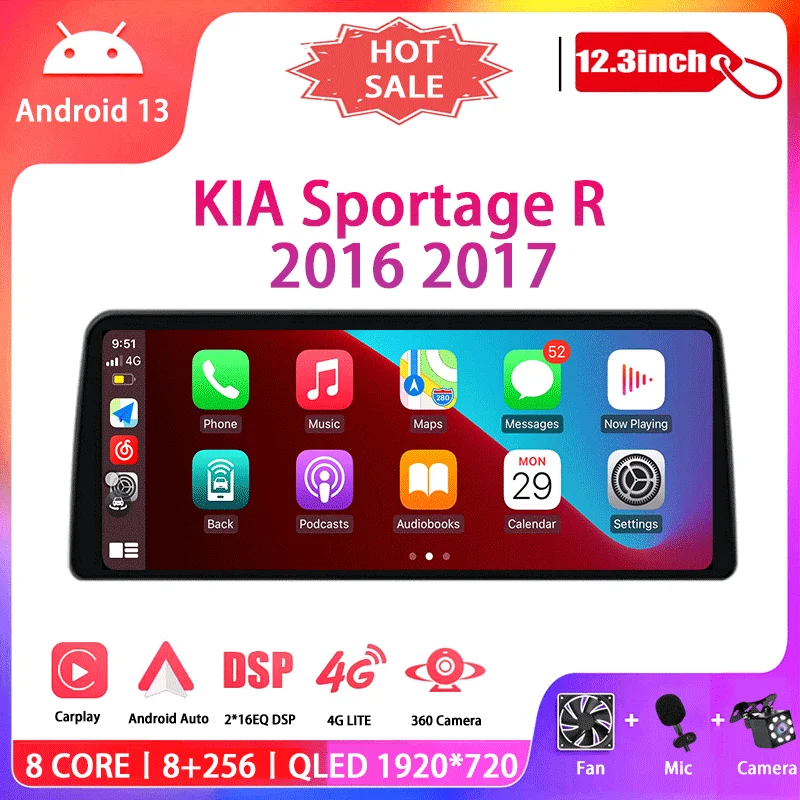 

Android 13 для KIA Sportage R 2016 2017 12,3 дюйма 1920*720 QLED Автомобильный мультимедийный плеер беспроводной Carplay автомобильный Android авто