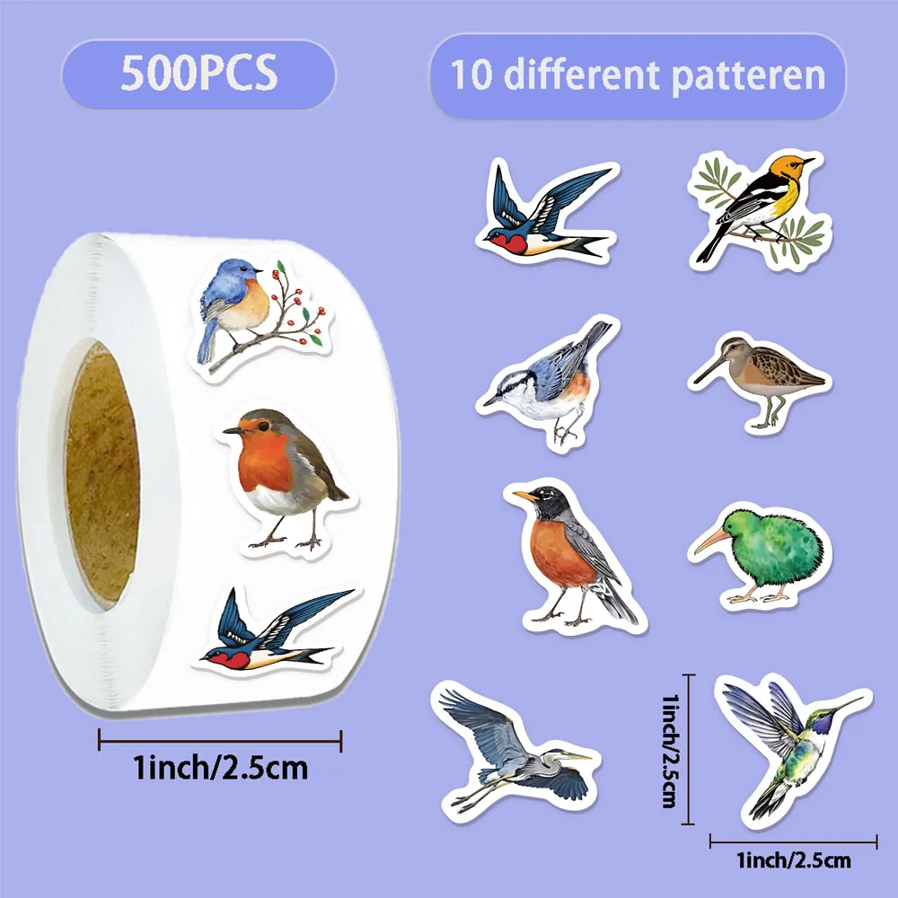 500PCS Ten Different Patterns of Bird Roll Stickers Graffiti Handbooks DIY Luggage Notebook Waterproof Stickers