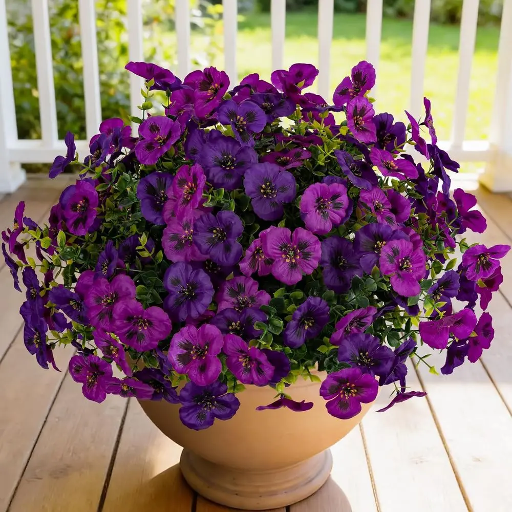

12-Piece Outdoor Artificial Pansies - Two-Tone Flowers per Stem, UV-Protected for Indoor/Outdoor Use, Patio Garden Decor