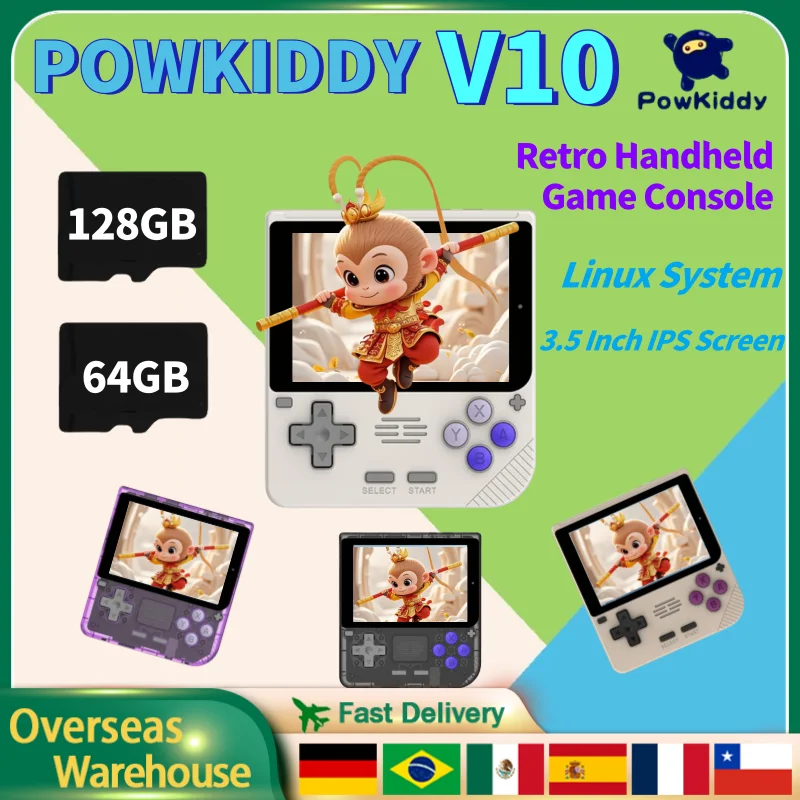 

POWKIDDY V10 Retro Handheld Game Console 3.5 Inch 480*320 IPS OCA Full Screen Opendinglinux Handhelds V10 Cheap Children's Gifts