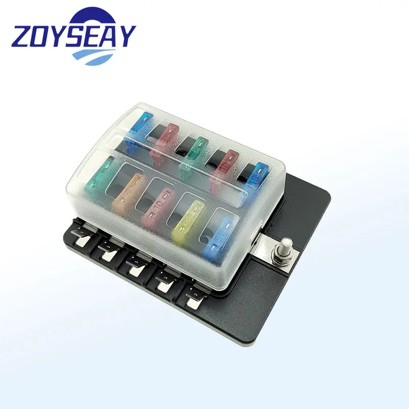 Zoyseay 10out 10 Way Blade Fuse Box Flame Retardant With 100A IP65 Fuse Holder For Car Marine Boat Truck Trailer