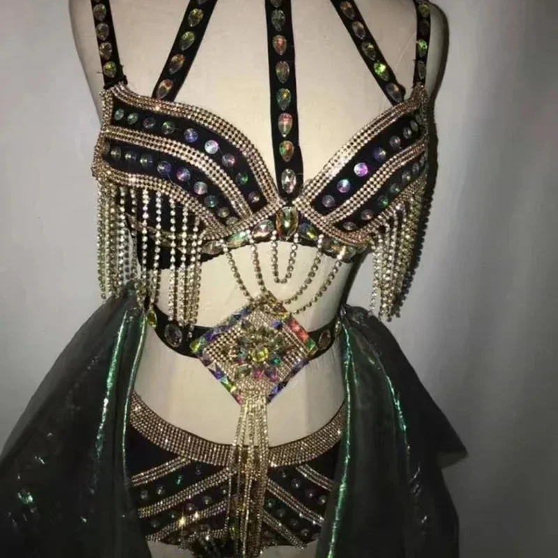 المرأة تألق شرابة الكريستال مجموعة ، مثير ملهى ليلي بار الزي ، راقصة الجاز الأداء ، المرحلة الزي ، جديد