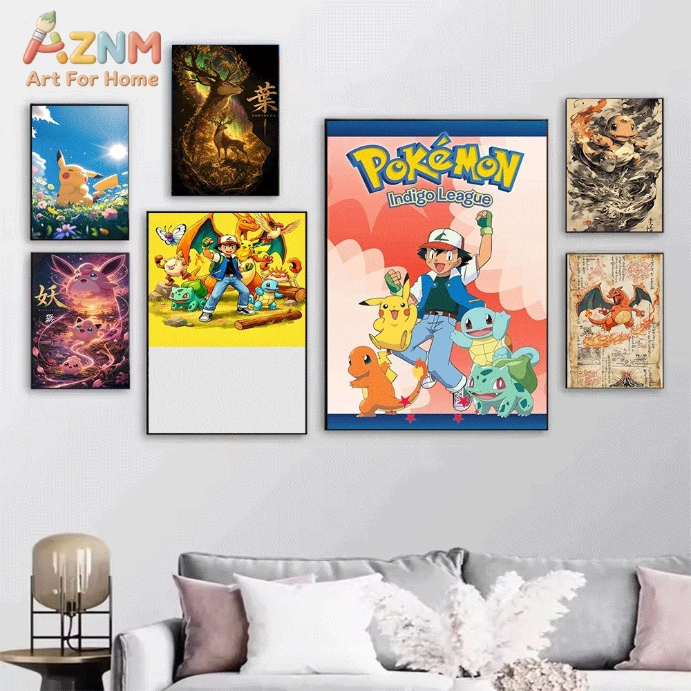 Anime Pokemon Graffiti‑style Pikachu Canvas Wall Art, Vibrant Electric‑type Pocket Monster Cartoon Frameless Canvas Painting f