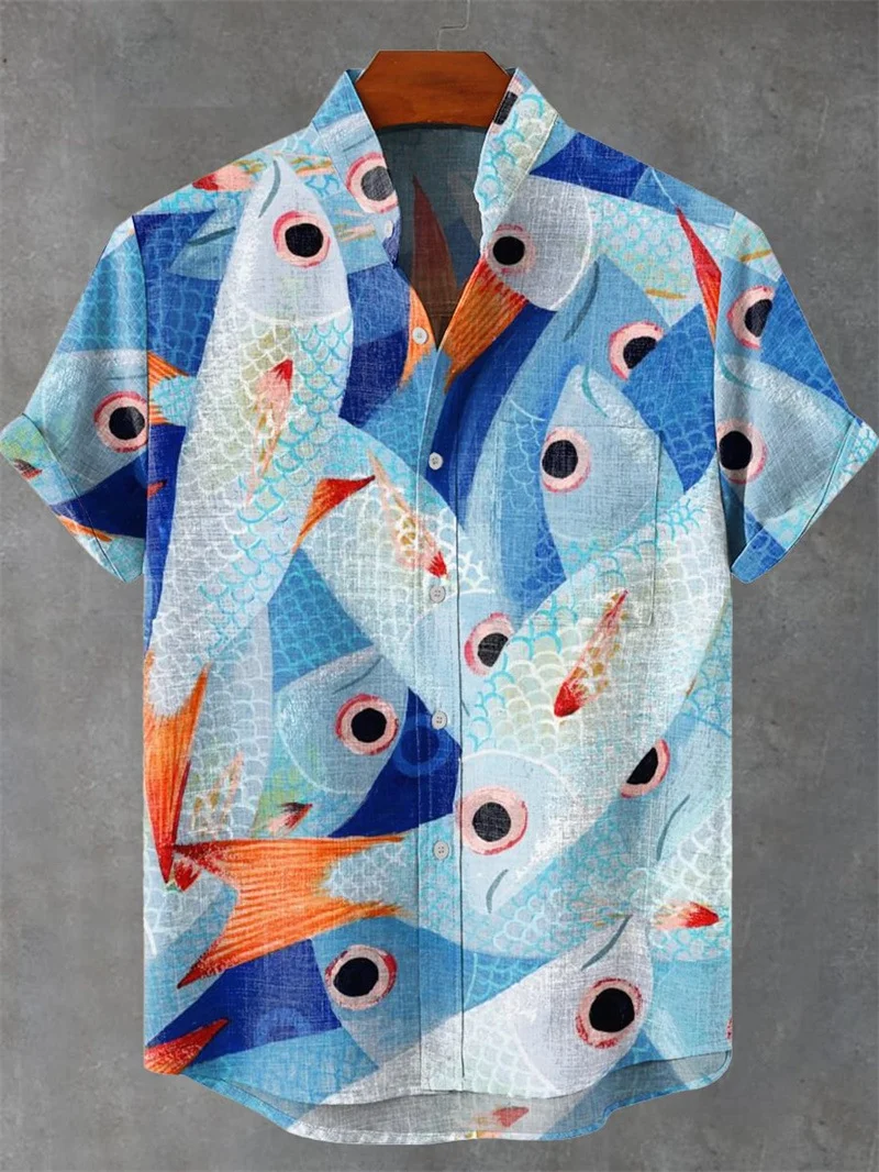 New fashion printed button up shirt for men's linen shirt with breathable buttons for spring and summer men's casual top shirt