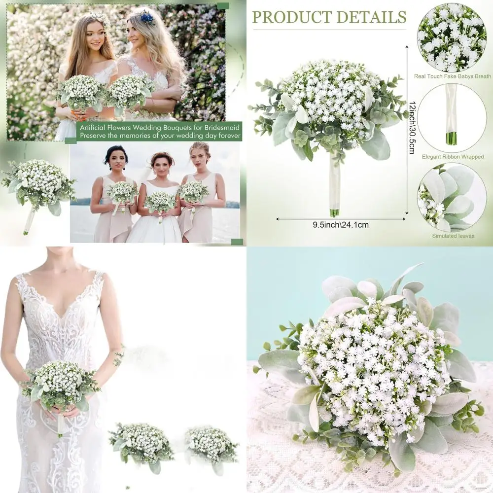 

Набор из 6 искусственных букетов гипсофилы (белая гипсофила) для подружек невесты, маленькие букеты 7 дюймов, идеально подходят для свадеб и торжеств