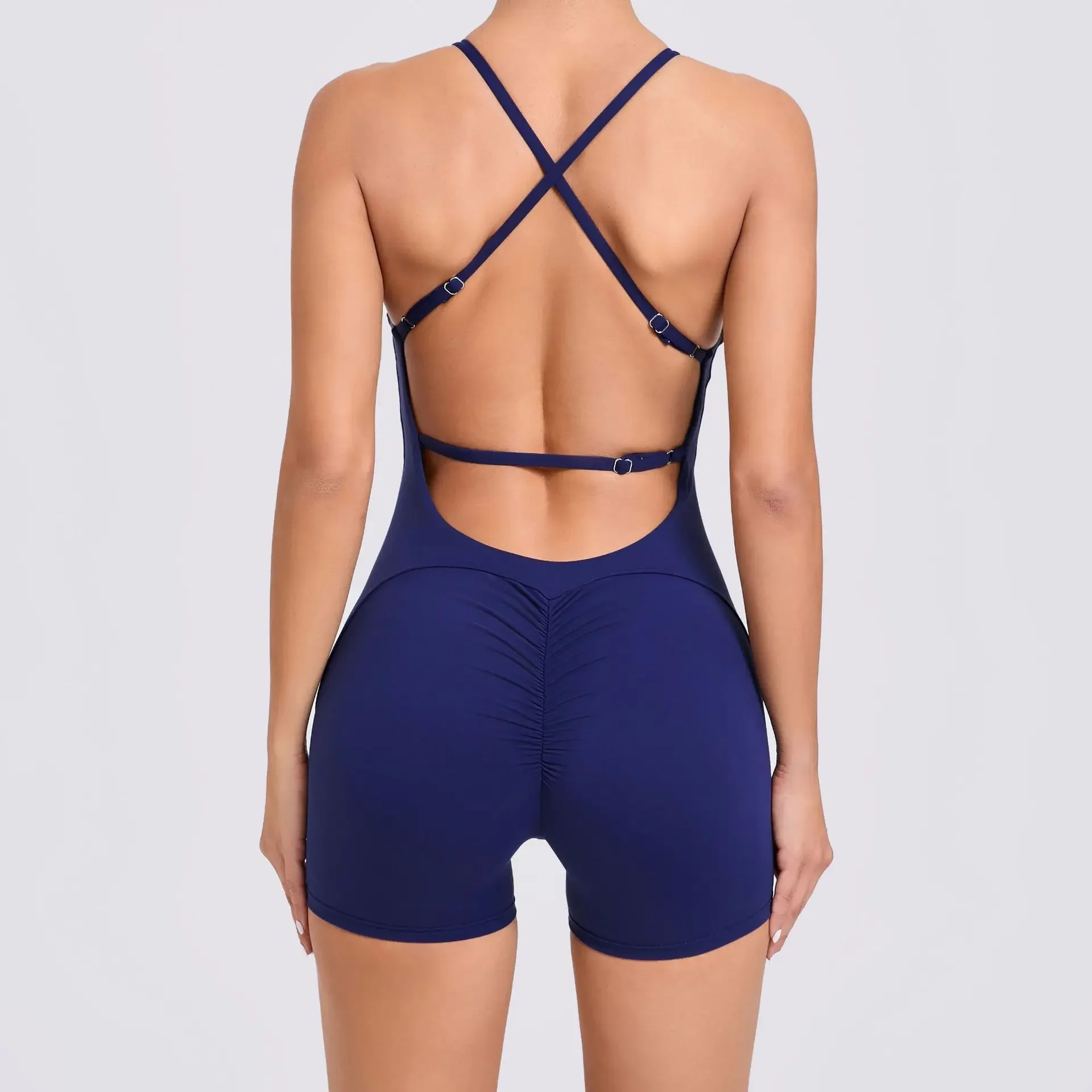 Seamless Yoga Jumpsuits Sports Fitness Peach Hip Raise Cross Beauty Back One-Piece Workout Gym Running Short Tracksuit for Women