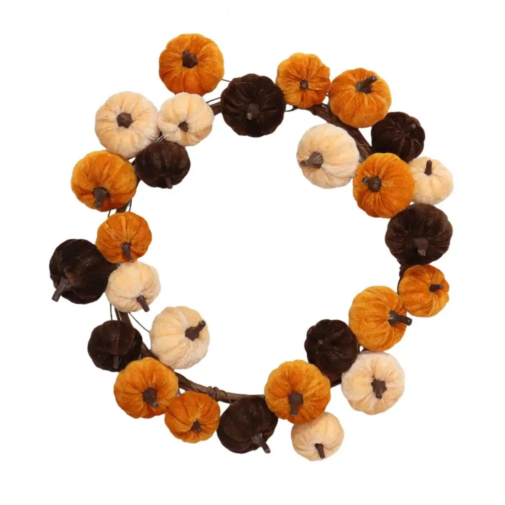 Fall Wreath for Front Door Thanksgiving Pumpkin Wreath with Velvet Ornaments Fall Harvest Teardrop Swag Burlap Bow for Fireplace