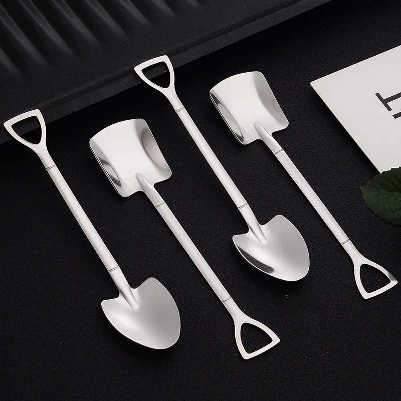 410 Shovel Spoon Stainless Steel Tea Spoon Creative Coffee Spoon Ice Cream Dessert Spoon Tableware Knife Fork Spoon Set