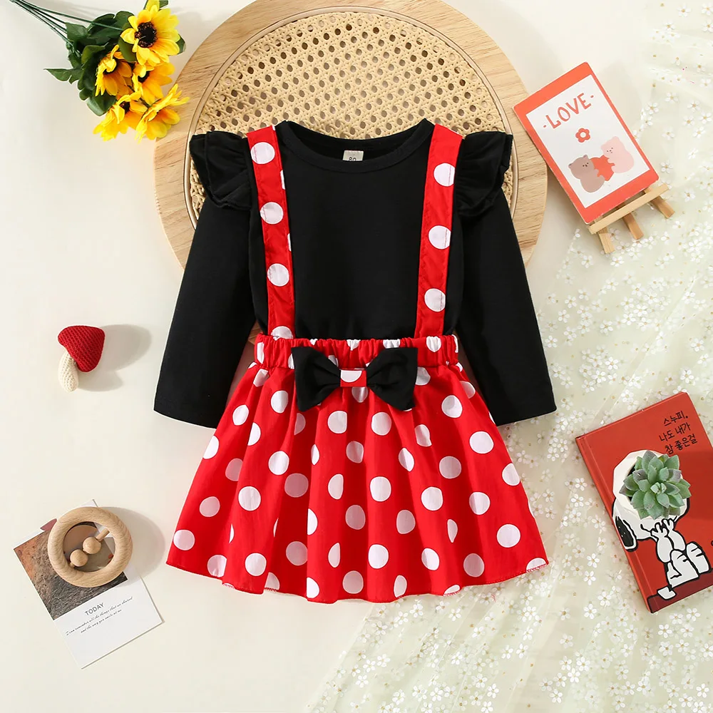 2Pcs/Set Cartoon Polka Dot Baby Girl Evening Dresses Bow Kids Birthday Party Princess Toddler Children Clothes Suit 0 To 4 Years