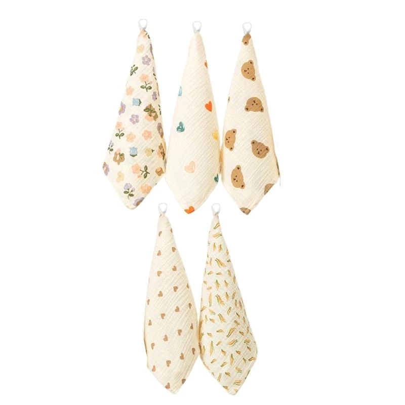 J15U 5 قطعة/المجموعة لطيف طباعة الطفل مريلة الأطفال الصغار منديل صغير لينة تنفس