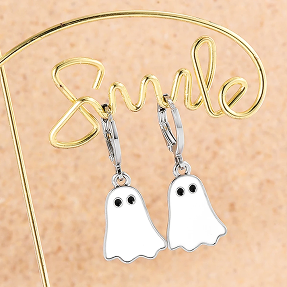 Catuni Cute Halloween Ghost Hoop Earrings Enamel Exquisite Drop Earring Jewelry Accessories Gift for Women Girls