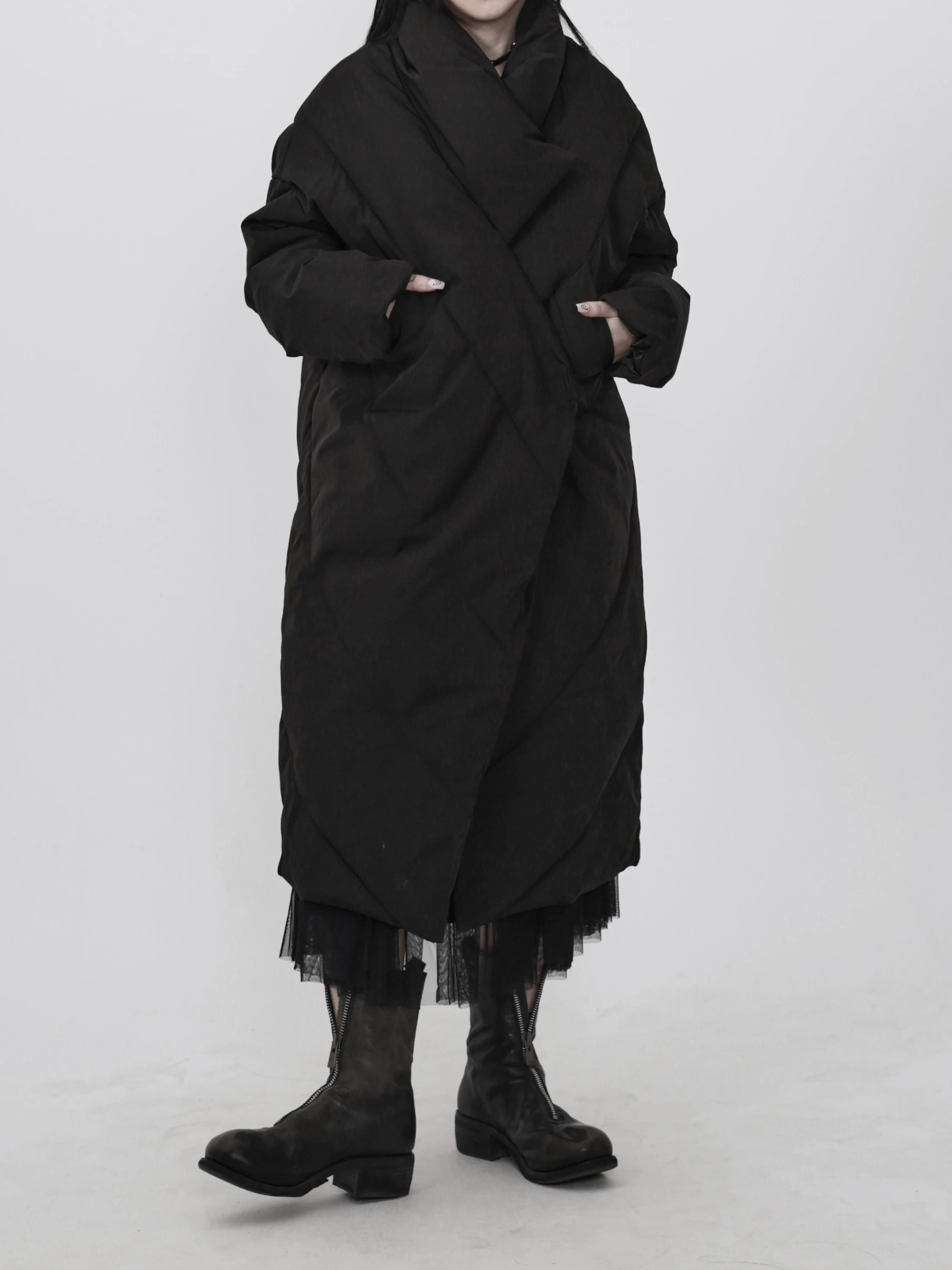Warm Thickened Cotton Jacket Asymmetric Stand Collar Loose Women's Outerwear Winter Cozy Polyester Fiber Filled Long Coat