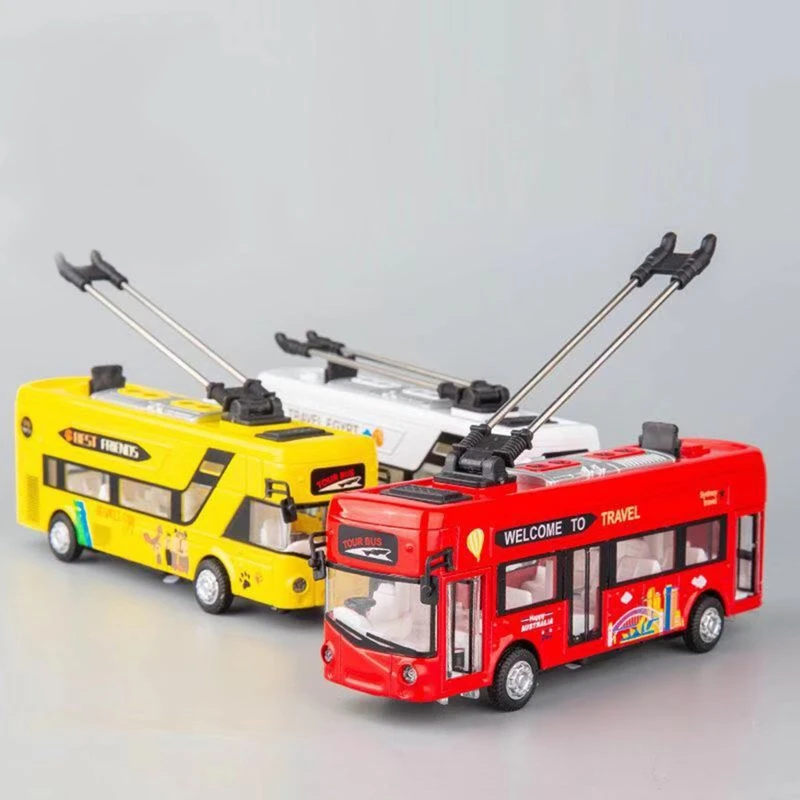 1:50 Kids Toys Alloy Bus Model London Single Decker Tram Bus Vehicles Car Toy With Light & Sound Collections