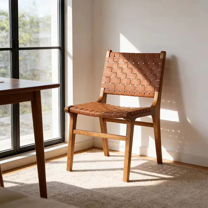 

Factory Supply Comfortable Casual Kitchen Restaurant Luxury Vintage Modern Wooden Woven Leather Dining Chairs