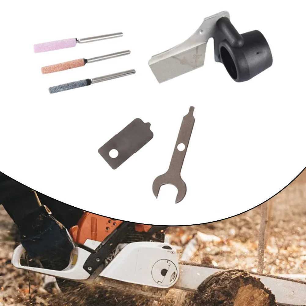 Chainsaw sharpening attachment kit metal accessories with angle guide for consistent grinding results and easier chain care