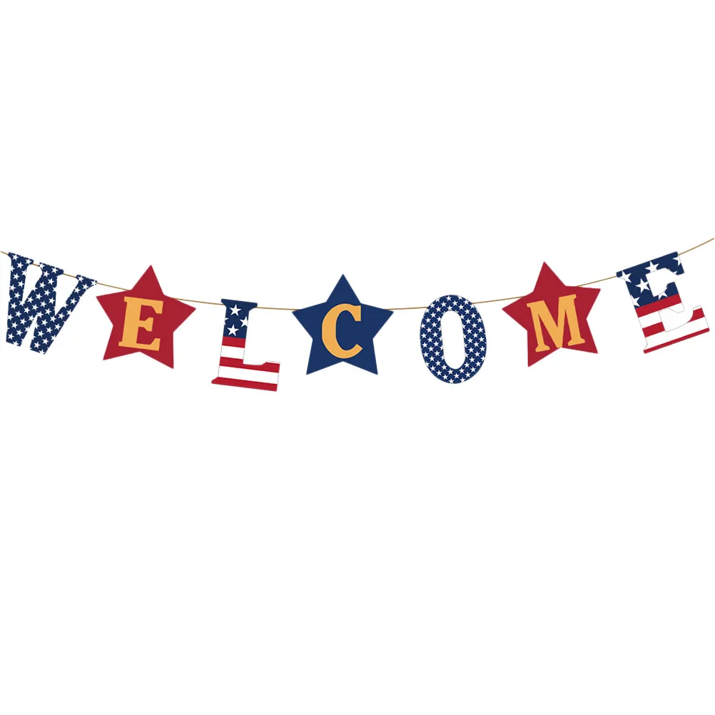 

Colorful Burlap Banner Patriotic Garland America Independence Day Photo Prop Sign Welcome Word Office