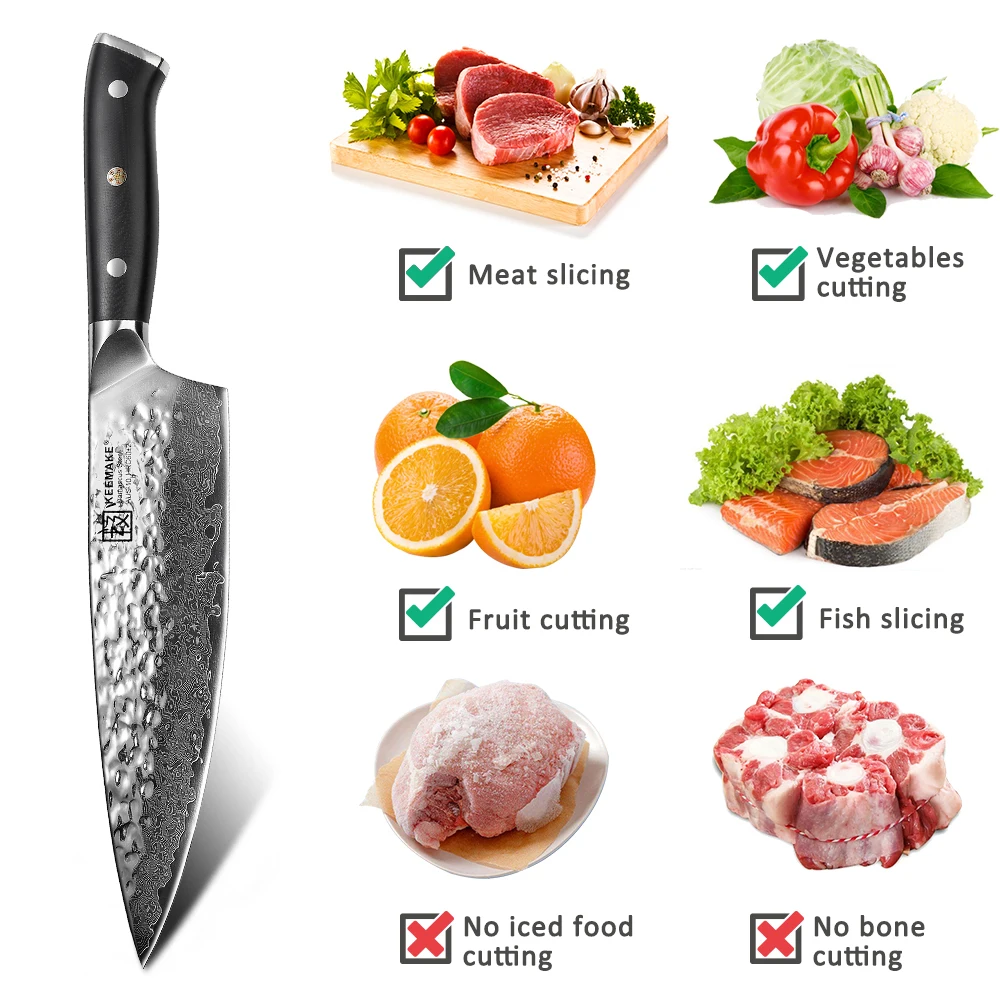 KEEMAKE Damascus Chef\'s Knife 8 Inch Ultra Sharp Vegetables Meat Cutting Knife High Carbon AUS-10 Damascs Steel Kitchen Slicer