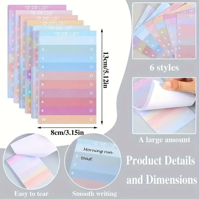 1 Book of 50 Colorful Line To-Do Notes, Self-Adhesive Memos for Office and Home Organization, Mixed Pastels Office Supplies
