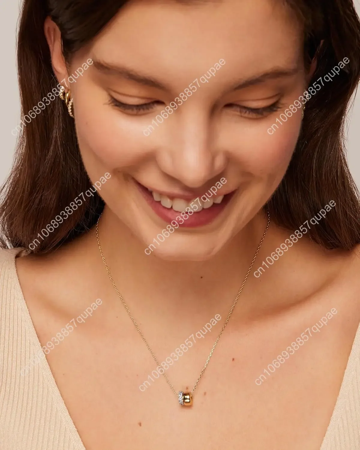 14K Gold Plated Cubic Zirconia Rondelle Pendant Necklace for Women | Two-Toned Dainty CZ Necklaces