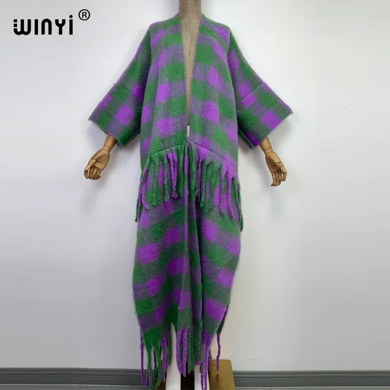 

WINYI Winter Women tassel fashion assorted colors Cardigan coat Loose dress robe longue Thick Warm free size Middle East Kaftan