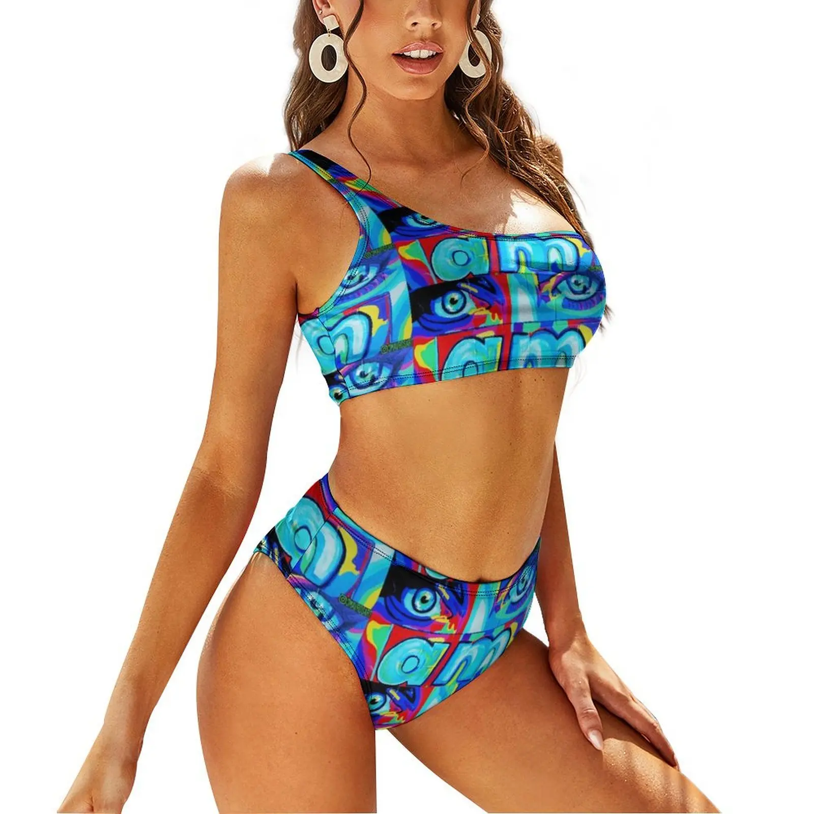 

I AM Eye Graffiti Bikini Swimsuit Push Up Painted Eyes Art Bikini Set Kawaii Swimwear Sexy Surf Design Beachwear