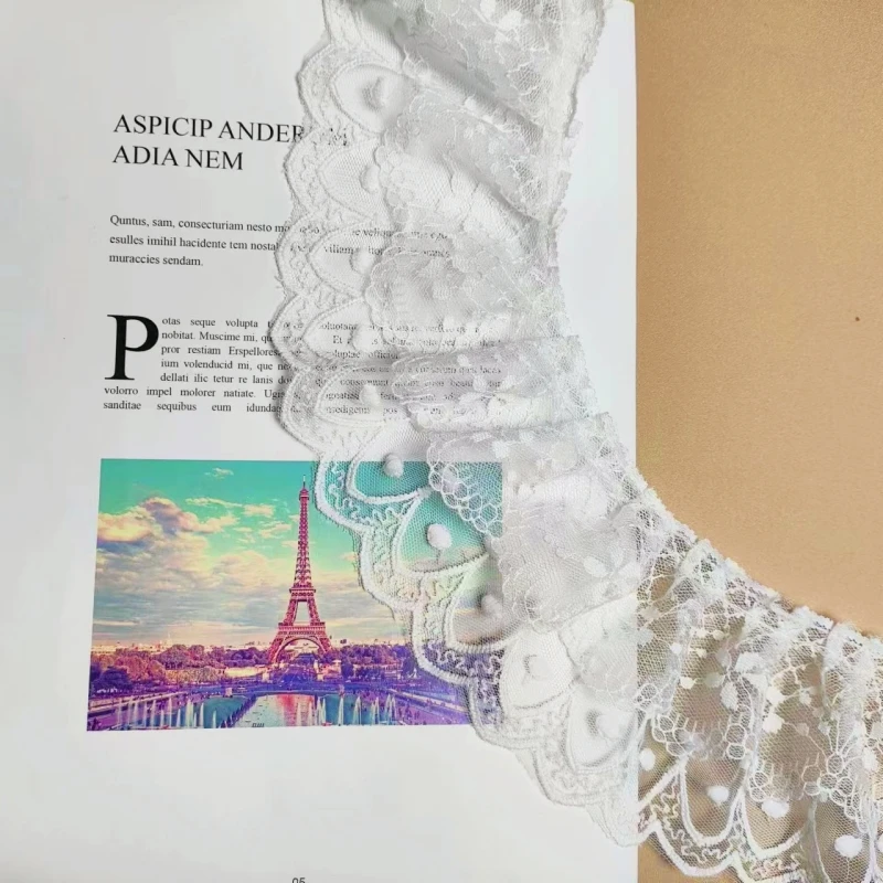 Quality double tulle embroidery Pleated French lace DIY wedding dress skirt shirt cuff puffy hem Sewing material accessories