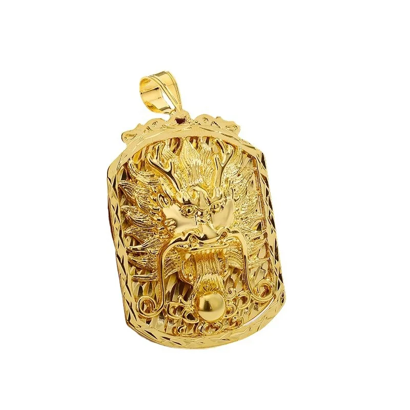 AU999 Gold Necklace Mens New Year of the Dragon Dragon Head Pendant Boss Style 24K Pure Gold Tag Necklace Necklace Gift