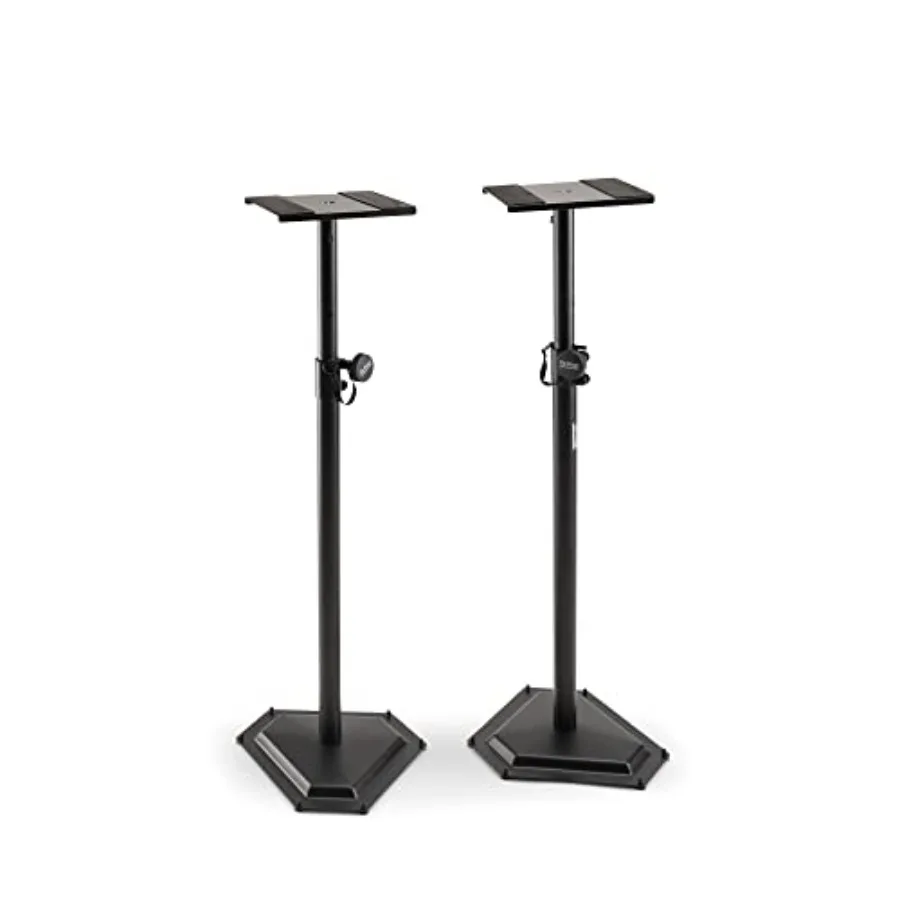 Height-Adjustable Hex-Base Studio Monitor Stands Pair with Locking Pin Steel Construction Nonslip Rubber Feet Optional Floor Sp