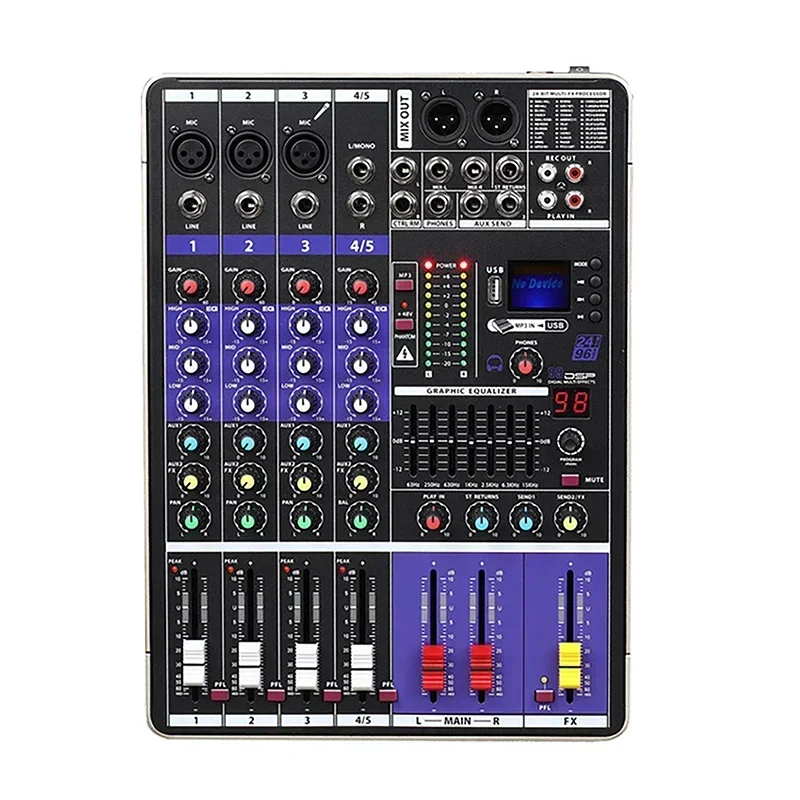 

4 Channel Bluetooth 99 Effect Mixer LCD Screen MP3+48V Phantom Power Home Performance USB Sound Card Small Mixers US EU Plug