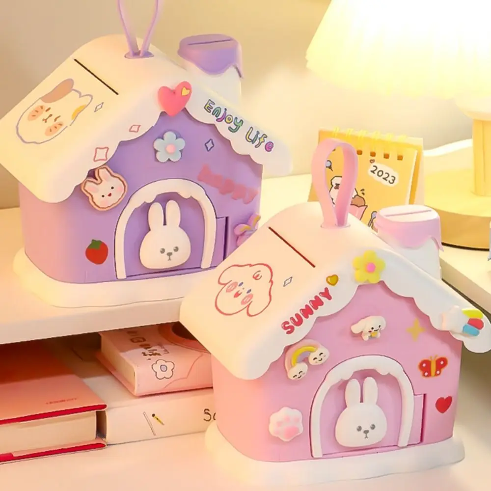 High Quality Mushroom House Money Box Portable Coin Saving Box Plastic Piggy Bank Key Lock Security Cash Box Kids Adults Gift