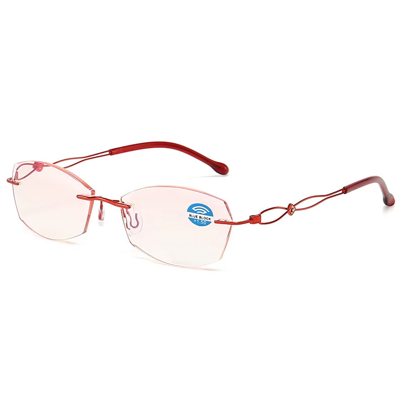 Rimless Reading Glasses Men Diamond Cut Edge Clear Lens Magnifying Eyewear Women Red Frame Vision Care +1.0~+4.0 Eyewear Gift