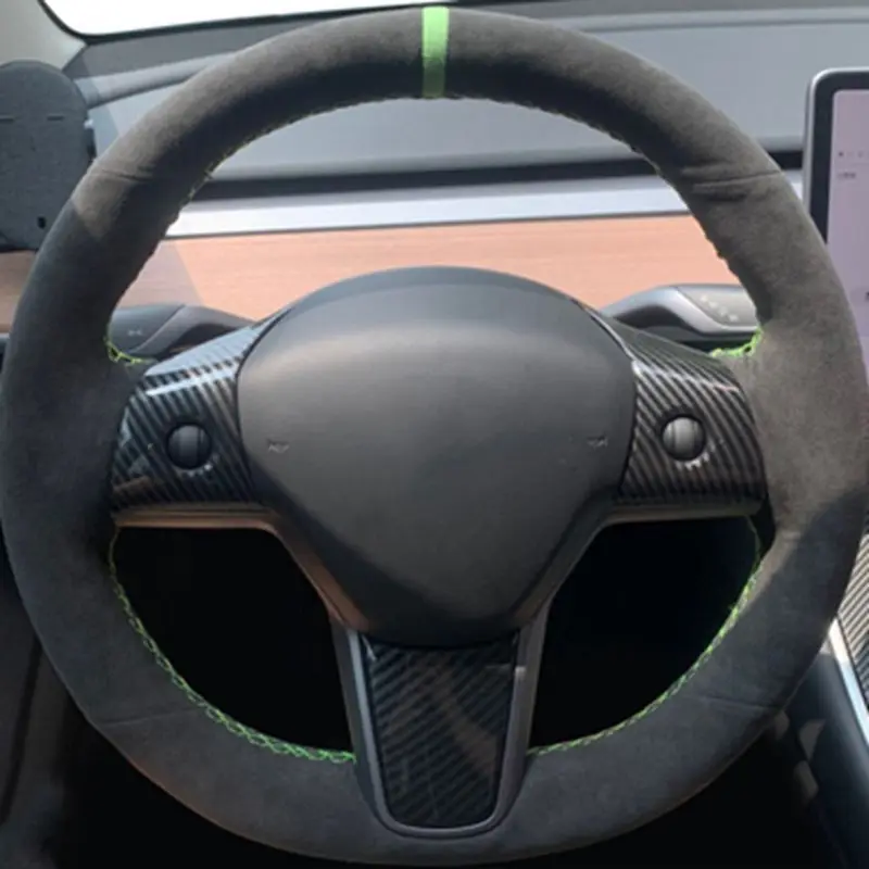 Coprivolante per auto Avvolgimento per volante in pelle scamosciata Treccia volante originale per Tesla Model 3 2015-2021 Model Y 2019-2021