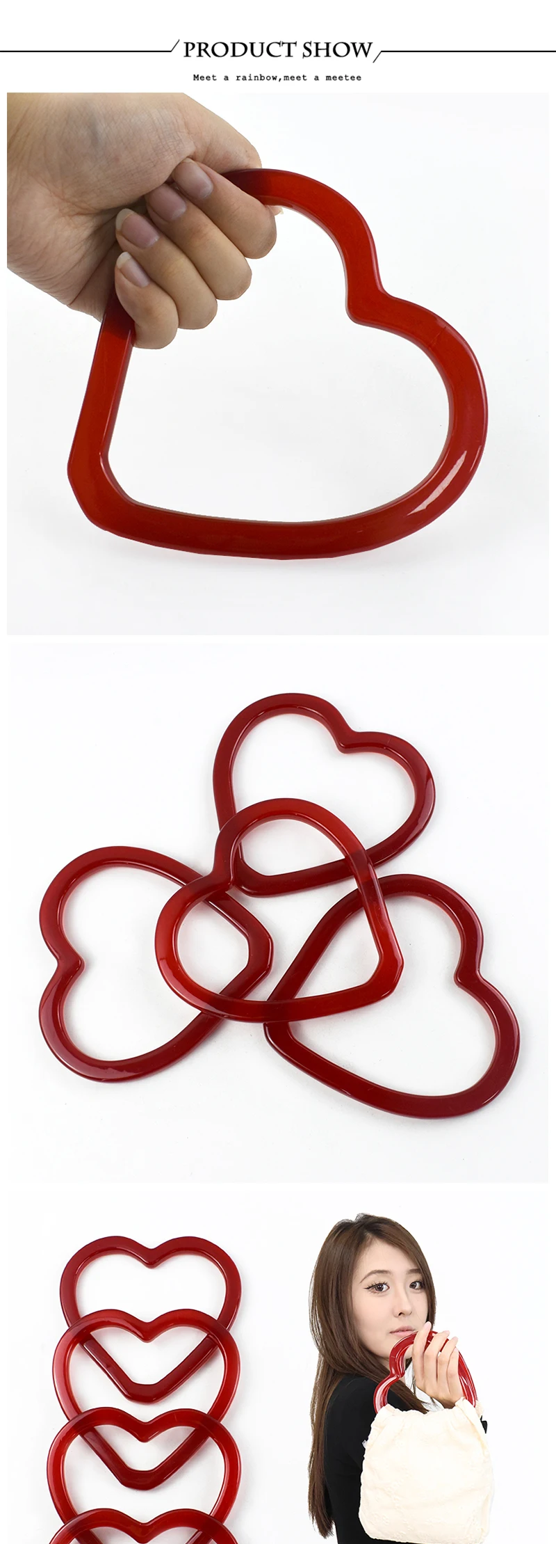 2/4Pcs 14cm Plastic Resin Heart Ring Bags Handle Women's Handbag WovenBag DIY Handmade Purse Frame Handles Bag Accessories