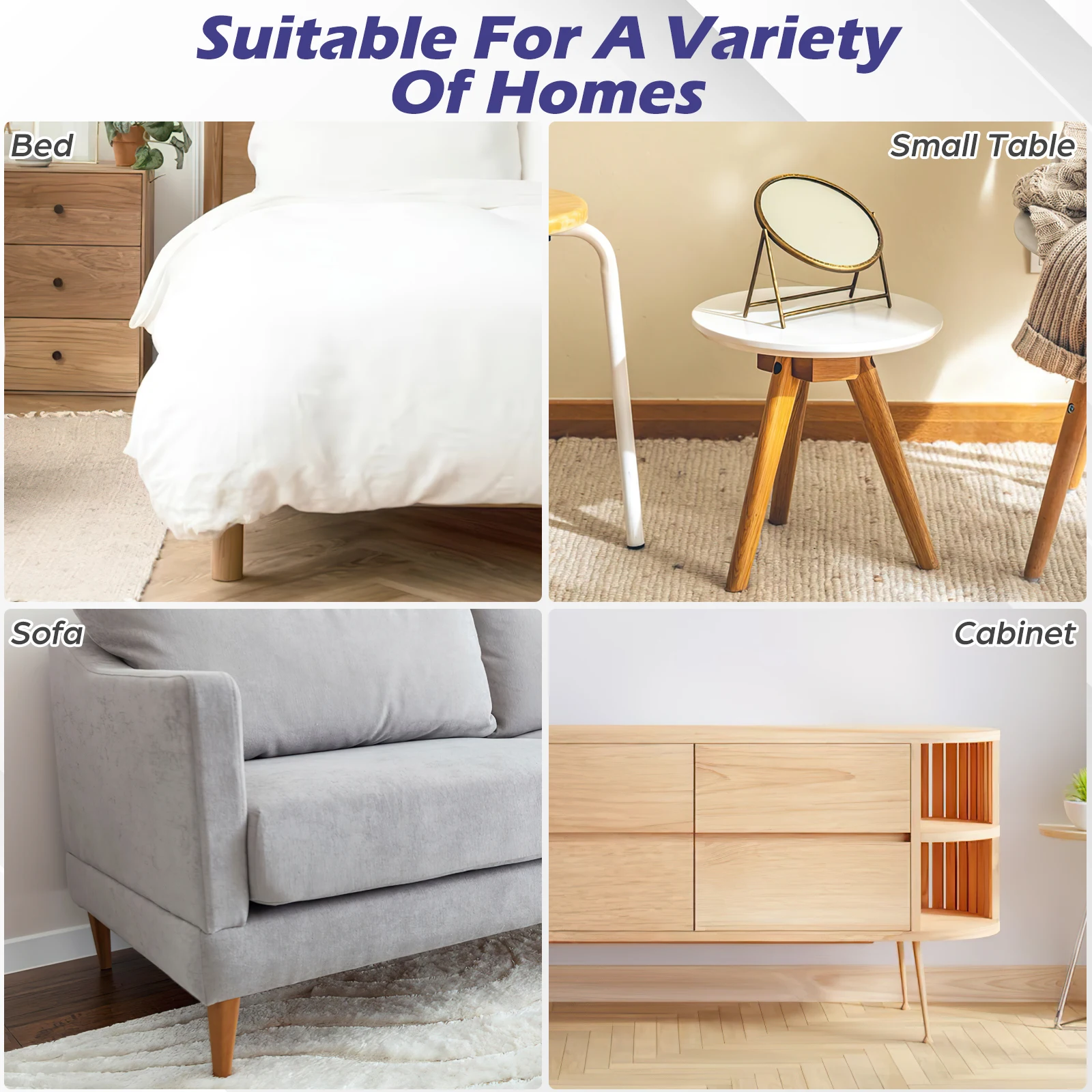 

4pcs Bed Support Legs Replacement Strong Load-bearing Adjustable Height Furniture Feet Durable Bed Frame Parts Fix Broken Legs
