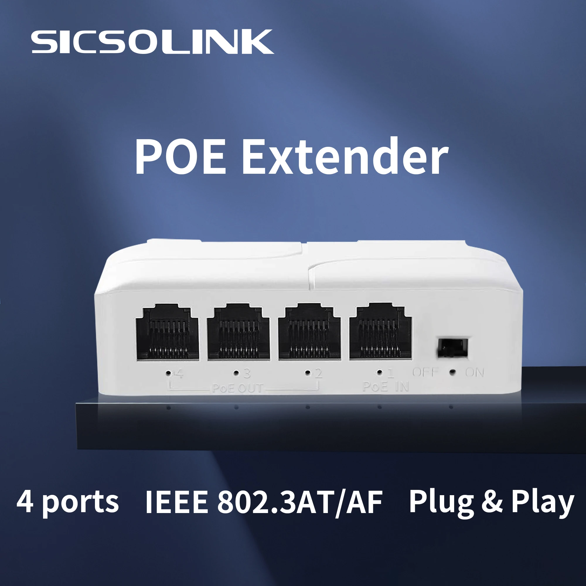 4 Ports 100/1000Mbps Poe Extender, Gigabit Network Switch Repeater,250M,1in 3 out,IEEE802.3AT/Af,for POE Switch NVR IP Camera AP