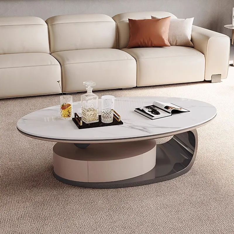 Oval coffee table Italian light luxury small apartment household slate modern new combination simple