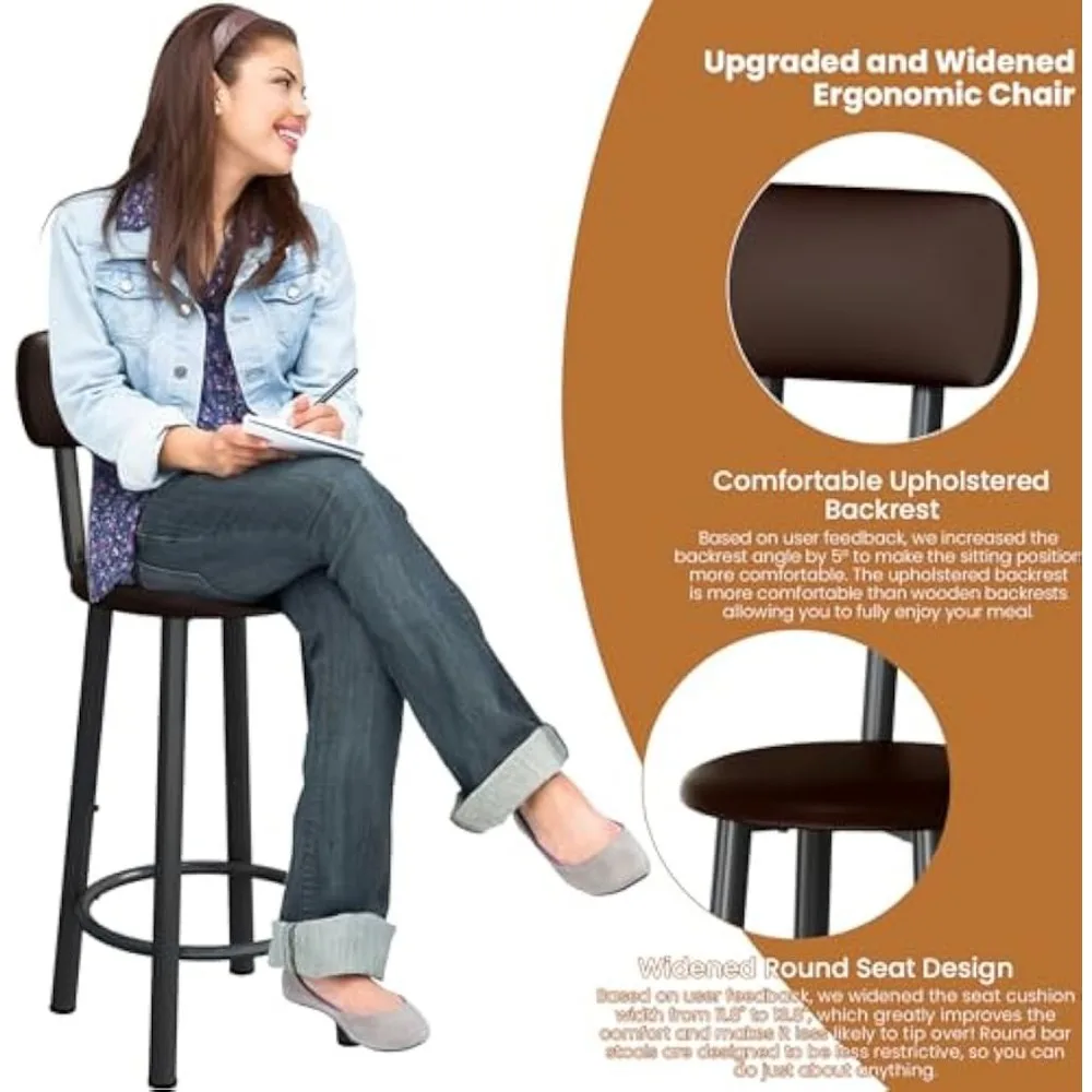 Dining Table Set for 4 Bar Kitchen Table and Chairs for 4, Counter Height Dinner Table with 4 PU Leather Upholstered Backrest