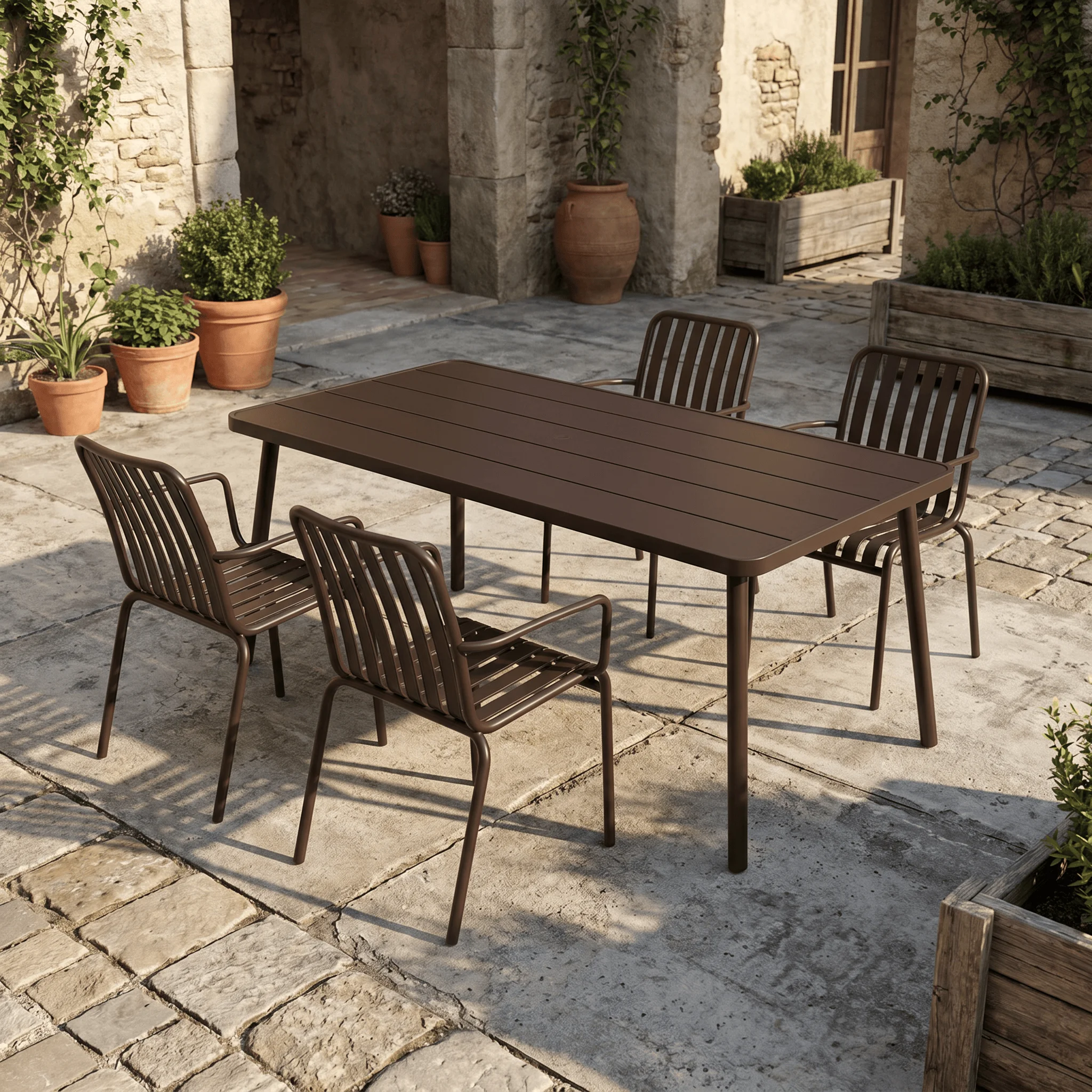 UV Protection Coating All-Weather Resistant Restaurant Dining Table Outdoor Aluminum Garden Table Furniture Custom For Outside