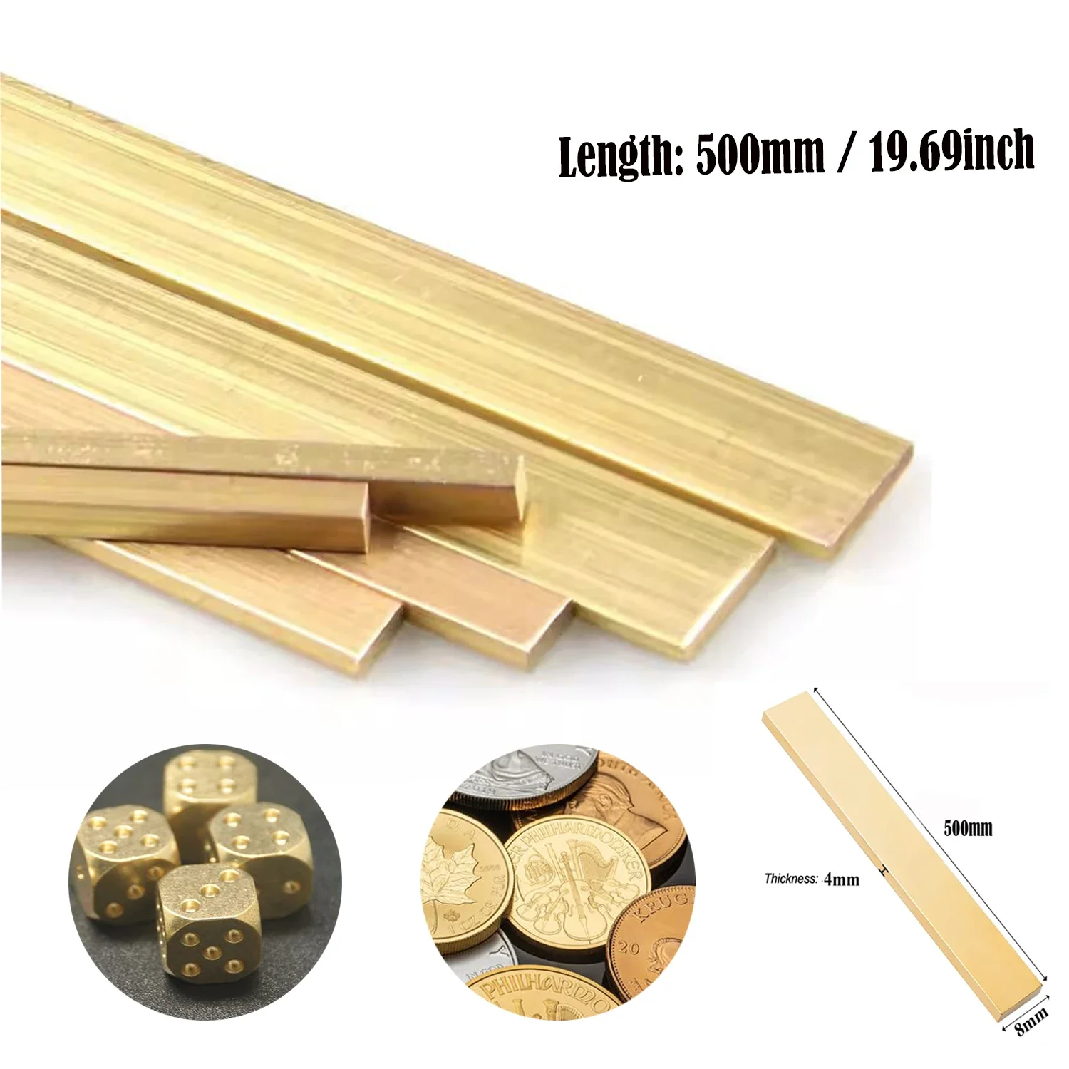 1-5Pcs Brass Metal Flat Bar 500mm, H59 Alloy Strip in 2-8mm Thickness for Easy Machining, Craft & Decorative Projects