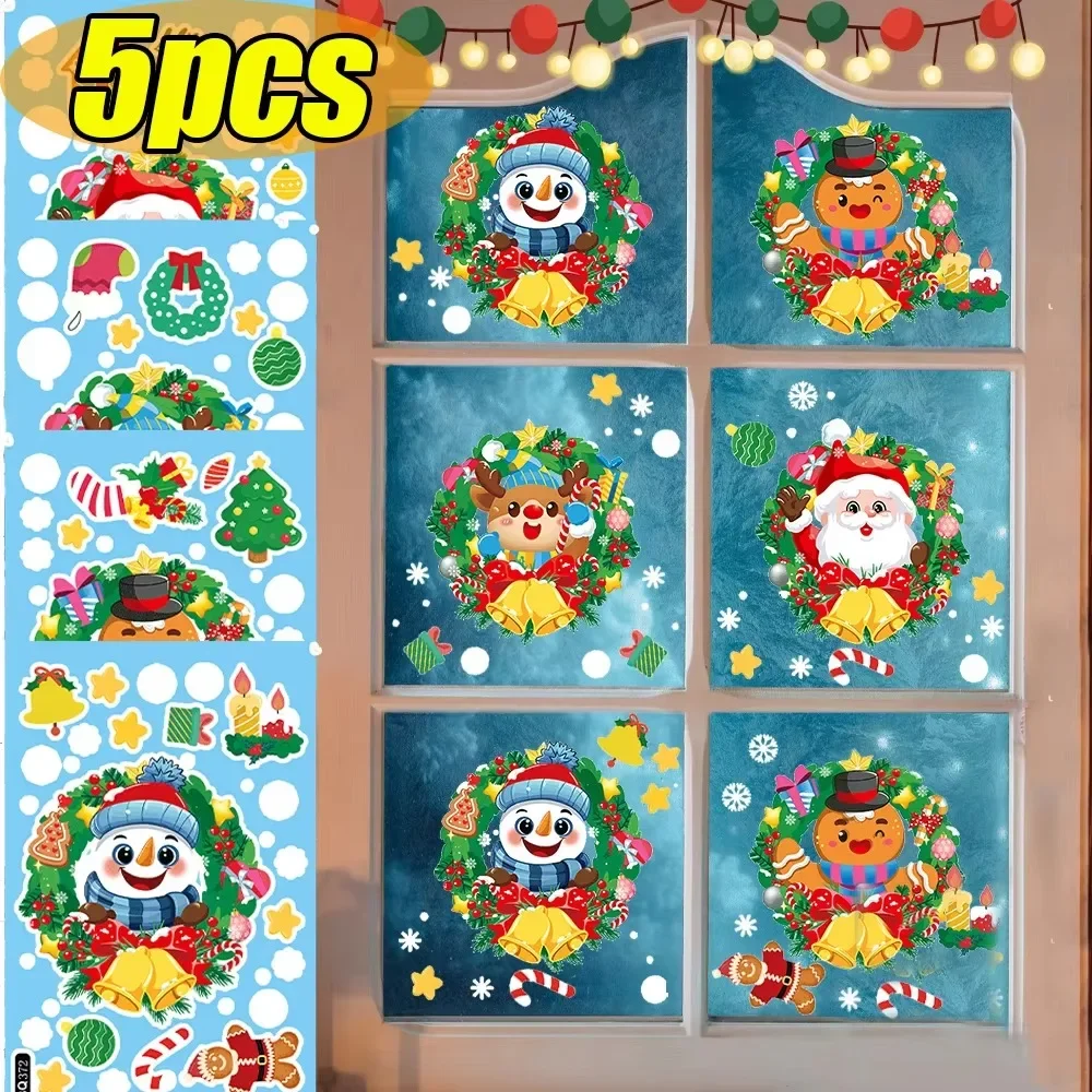 5/1Pcs Christmas Window Stickers PVC Snowman Elk Electrostatic Sticker New Year Party Household Wall Glass Decoration Supplies