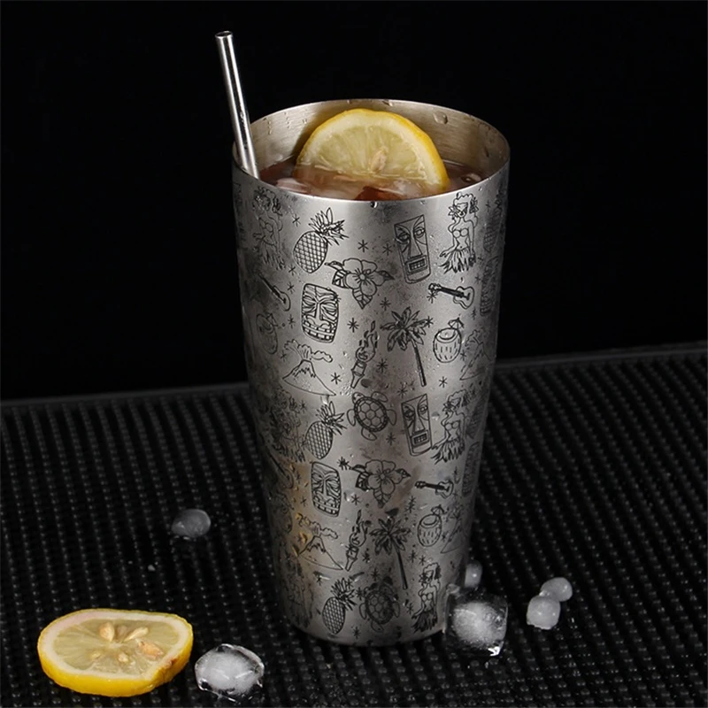 1 pcs Boston Stainless Steel  Cocktail Shaker With Etched Pattern Bar Cocktail Shaker Tin Set Bar Tool Barware
